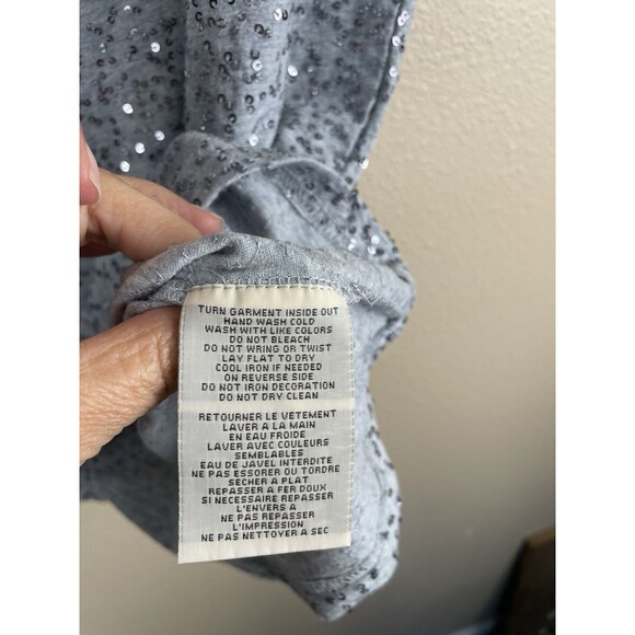 DENIM&SUPPLY RALPH LAUREN Silver SEQUIN T Shirt Women Size XL Holiday Metallic - Picture 7 of 10